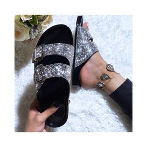 Black Embellished Double Strap Jelly Sandals
